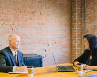 interview in brick walled office