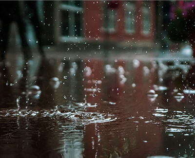 rain puddle on city street